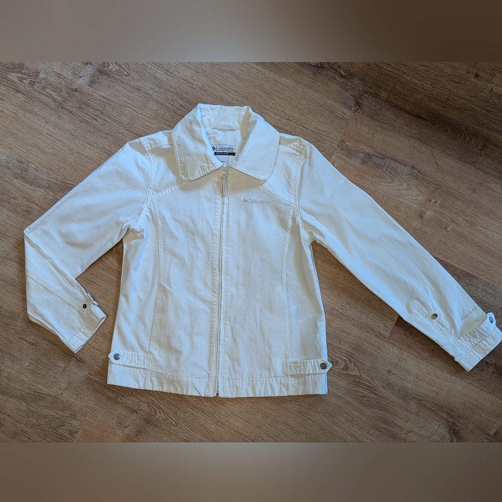 Columbia Women's White Jean Jacket Classic Denim Style Medium